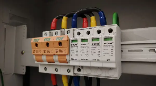 W skrzynce elektrycznej zamontowano odgromnik i bezpieczniki.