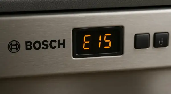 Wyświetlacz zmywarki Bosch pokazuje błąd E15.