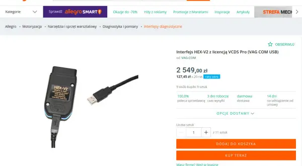 Interfejs HEX-V2 z licencją VCDS Pro (VAG COM USB) do diagnostyki samochodów. Idealny do programów VCDS.