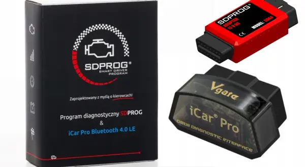 Zestaw diagnostyczny SDPROG z adapterem i modułem iCar Pro Bluetooth. Idealny do analizy pracy silnika i diagnostyki pojazdu.