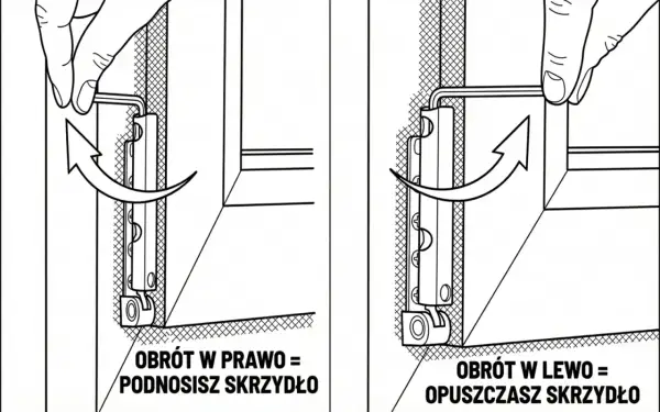 Instrukcja jak przestawić okna na tryb zimowy: obrót kluczem w prawo podnosi skrzydło, w lewo opuszcza.