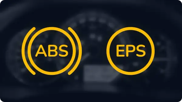Dwie żółte kontrolki na desce rozdzielczej: ABS i EPS.
