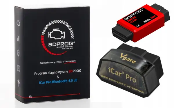 Zestaw diagnostyczny SDPROG z adapterem i modułem iCar Pro Bluetooth. Idealny do analizy pracy silnika i diagnostyki pojazdu.